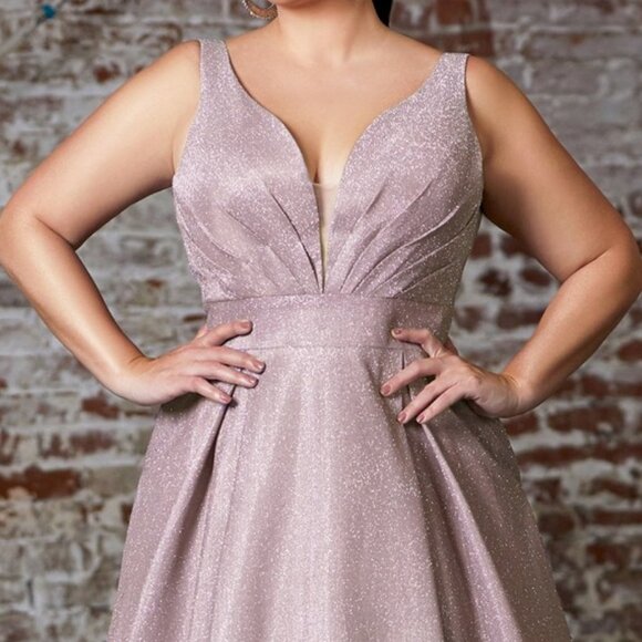 PLUS SIZE PROM PARTY MAUVE COLOR GLITTER OMBRE A-LINE DRESS CD9174C - Picture 2 of 6